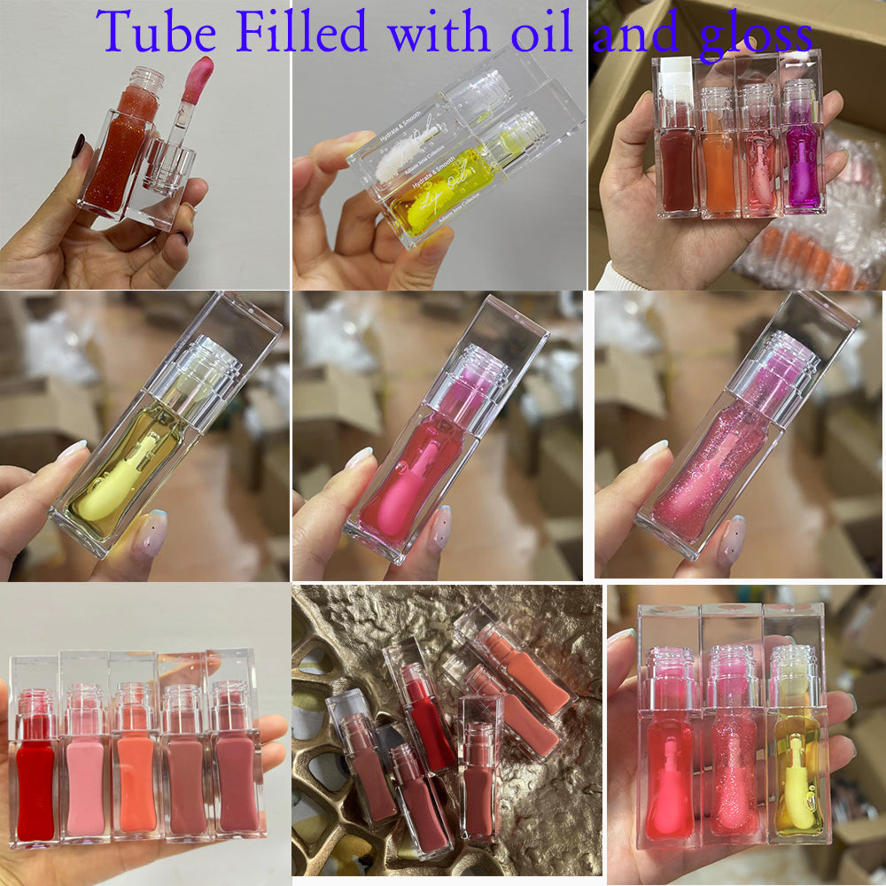 [ Your Private Label ] All Clear Crystal Square Big Doe Foot Lipgloss Container Thick Bottle Transparent Lip Gloss Tubes With Big Brush Big Wand 10ml