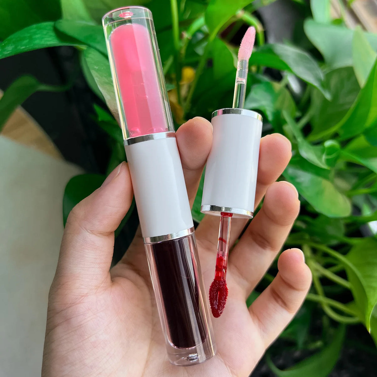 2 in 1 Double Head Moisturizing Long-lasting Non Stick Cup Peel off Lip Stain and Hydyating Lip Oil Tear-Off Lip Gloss