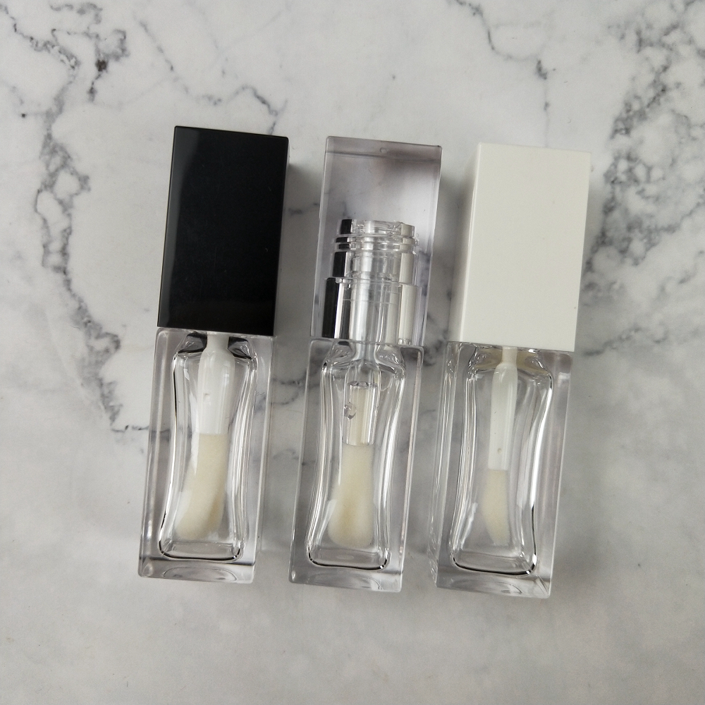 [ Your Private Label ] All Clear Crystal Square Big Doe Foot Lipgloss Container Thick Bottle Transparent Lip Gloss Tubes With Big Brush Big Wand 10ml