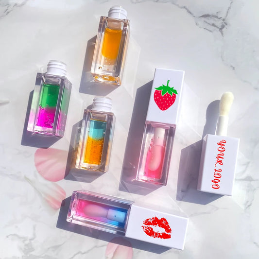5ML square Tube Double Colors Moisturizing Lip Gloss Hydrating Fruit Flavor clear Color Change Lip Plumper Oil