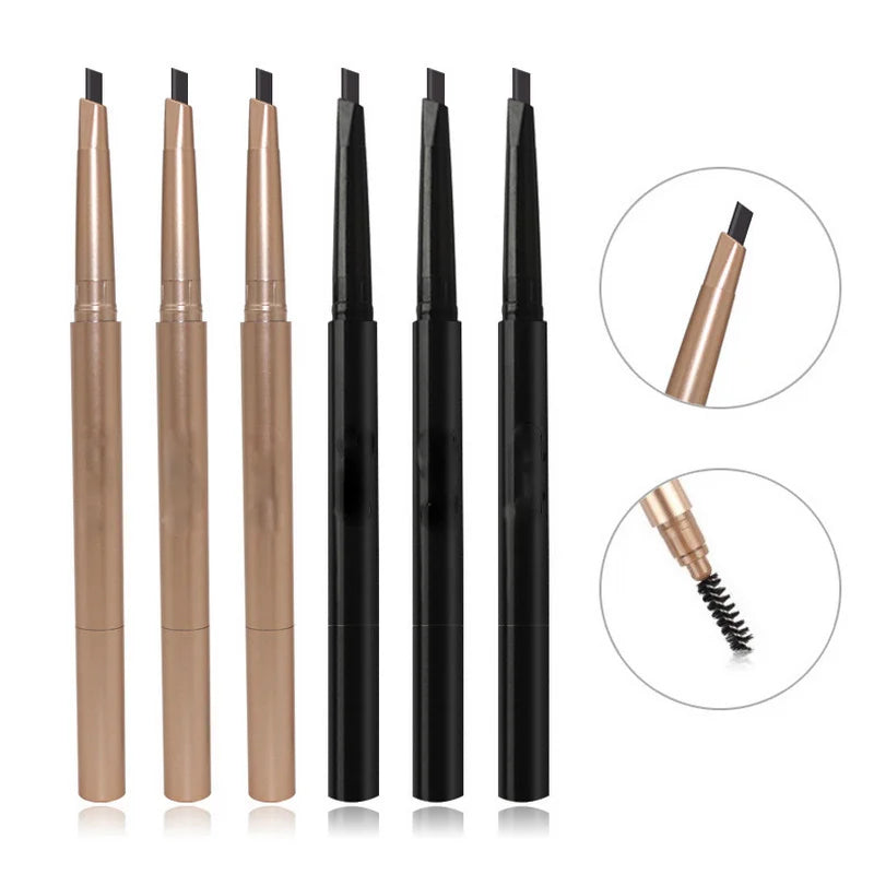 6 Colors Custom logo Makeup Black Eyeliner Pen Eyebrow Pencil Double Head Triangle Gold Waterproof Eyebrow Pencil