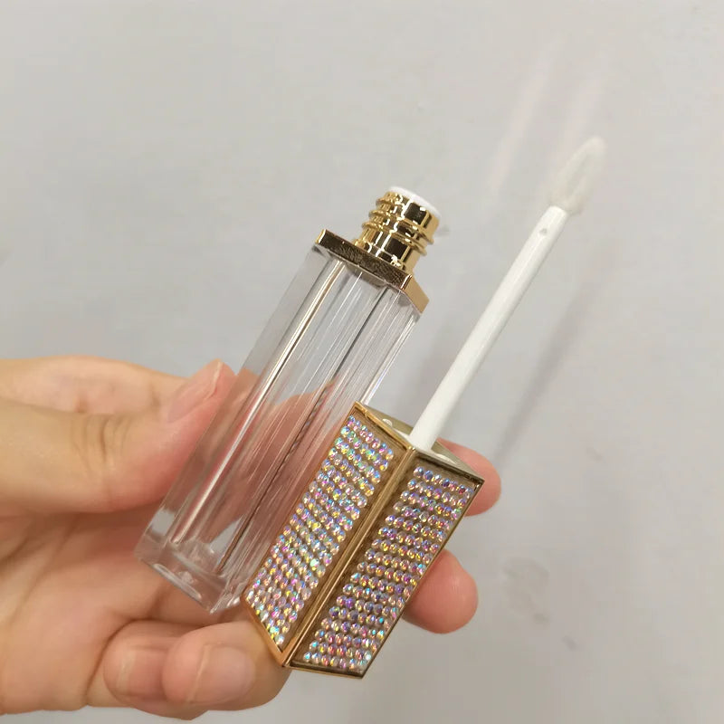 7ML square Crystal Rhinestone Lipgloss Tubes Private Label Luxury Empty Lip Gloss Liquid Lipstick Tube Container