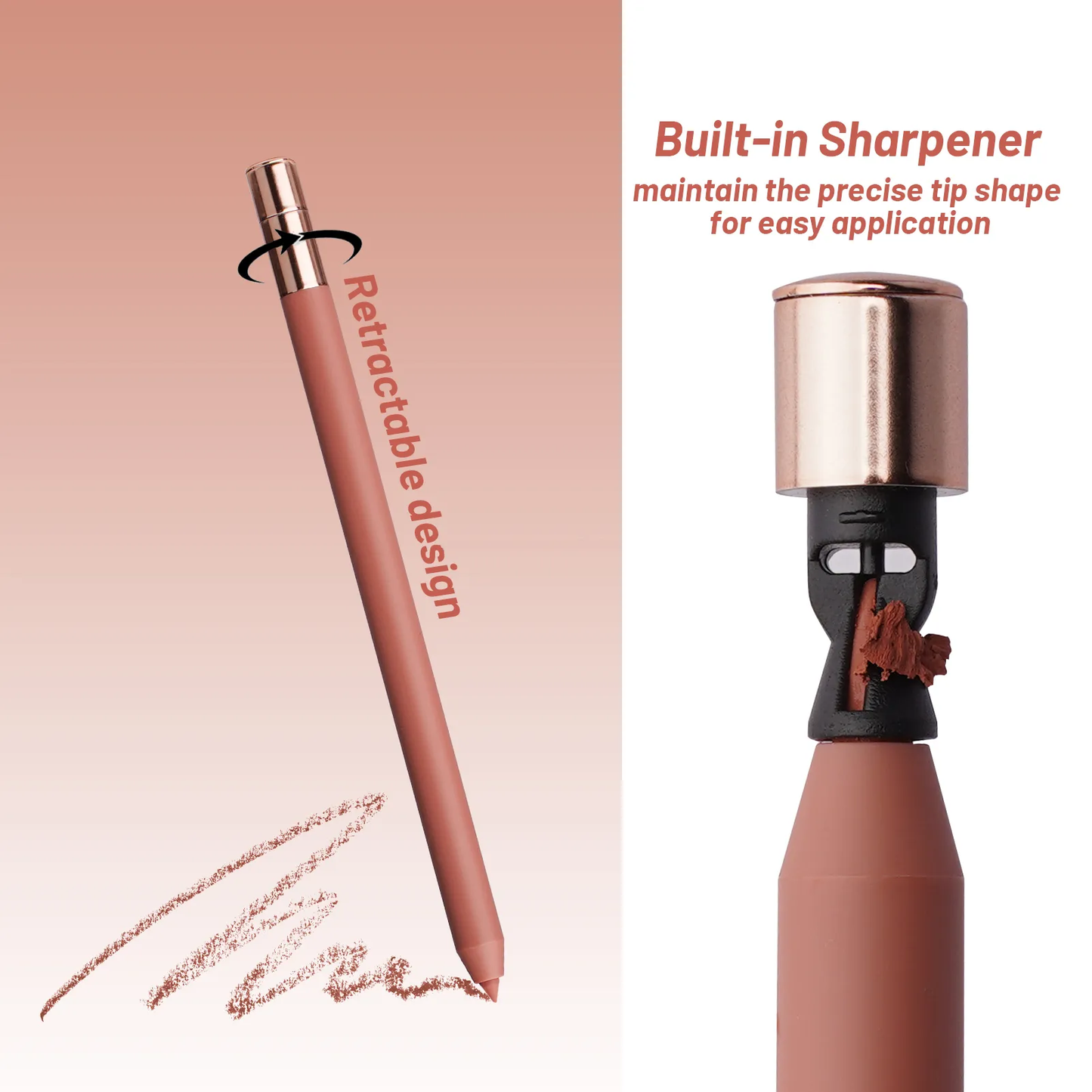 [ Your Private Label ]New Trending Sharpener Included Nude Pink Retractable Lip Liner Vegan Pigment Creamy Brown Lip Liner