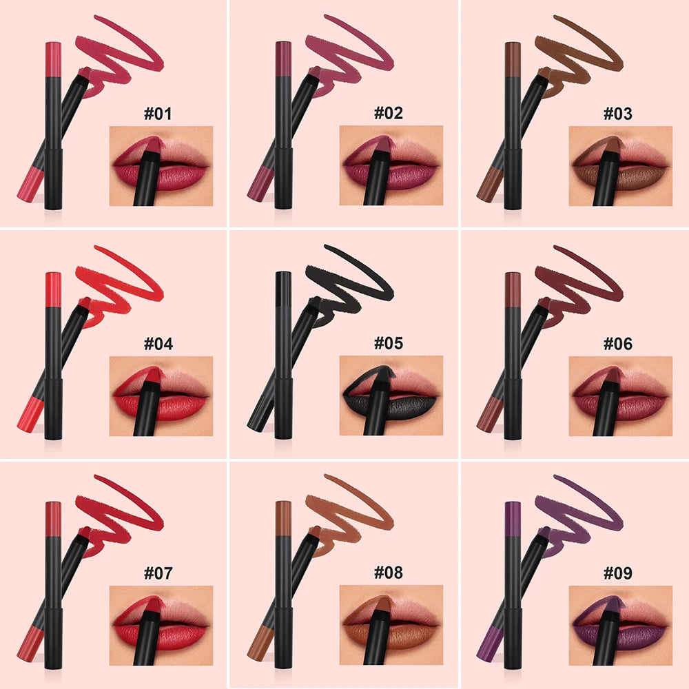 9 Color Matte Rotating Lip Liner Pencil Private Label Vegan Waterproof Lip Liner VELVET LIP LINER with Lasting Feature No Logo