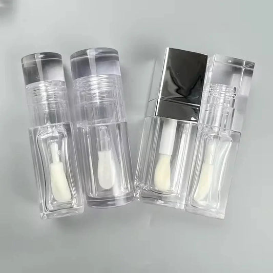 All clear Crystal square Big Doe Foot Lipgloss Container Thick Bottle Transparent Lip Gloss Tubes with Big Brush Wand 8ml 10ml