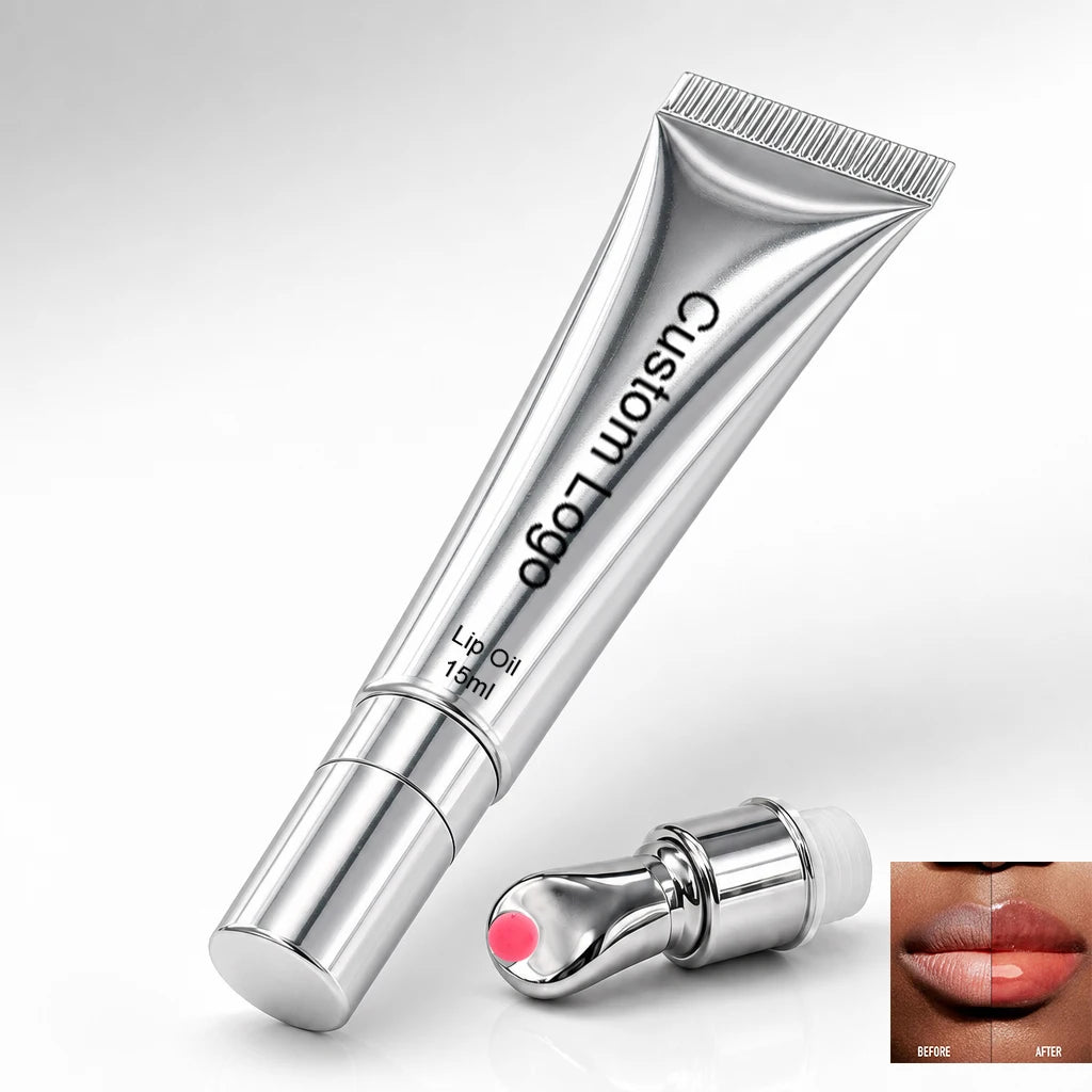 Color Changing Lip Oil Tinted Oil Makeup Moisturizing Glossy Lip Oil with Silver Metal Applicator Tube Pick up Colors Lip Oil