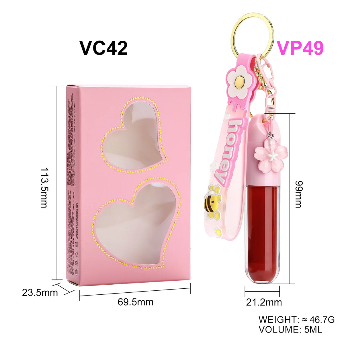Colors Cute Charm Herbal Liquid Lip Gloss with Key Chain | Long Lasting Glossy Private Label Custom Logo Lip Gloss