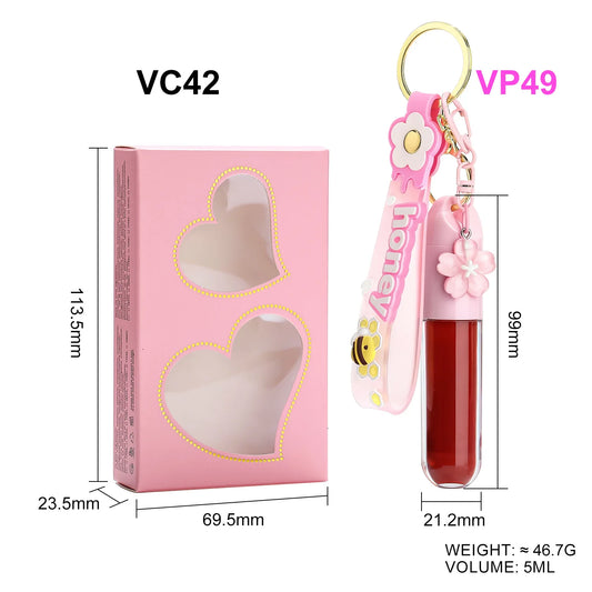 Colors Cute Charm Herbal Liquid Lip Gloss with Key Chain | Long Lasting Glossy Private Label Custom Logo Lip Gloss