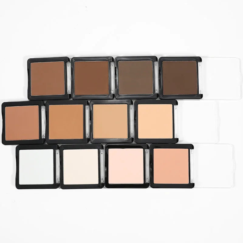 Custom Logo Cosmetics Vegan Cruelty Free Waterproof Oil-Control 12 Colors Makeup Pressed Powder Compact Face Setting Powder