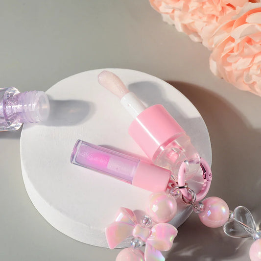 Custom Logo Lip Makeup 6 Colors Moisturizing Plumping Vegan Color Changing Lip Oil with Bow Pearl Bracelet