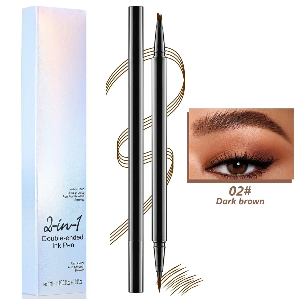 Custom Logo Natural Liquid Eye Brow Pen Double Sided 2 in 1 Lasting Waterproof Fork Tip Liquid Eyebrow Tattoo Pencil