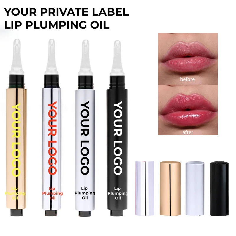 Custom Logo Vegan Hydrating Plumping Lipgloss Lip Plumping Tint Private Label Moisturizing Hylorianic Acid Lip Plumper Oil