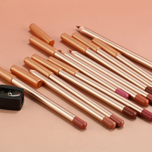 Custom Logo Wooden Lip Pencil Smooth Long-wearing Brown Shades Private Label Nude Creamy Lip Liner
