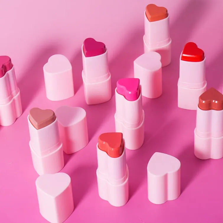 Custom Vegan Blush Tint Waterproof Eye Lip Cheek Blusher Lip Eye and Cheek Tint Cream Heart-shaped Blush Stick Private Label