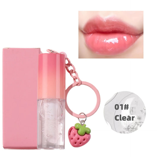 Fruit Scent Clear Moisturizing Hydrating Lip Gloss Plumper Private Label Color Changing Lip Oil Balm With Keychain