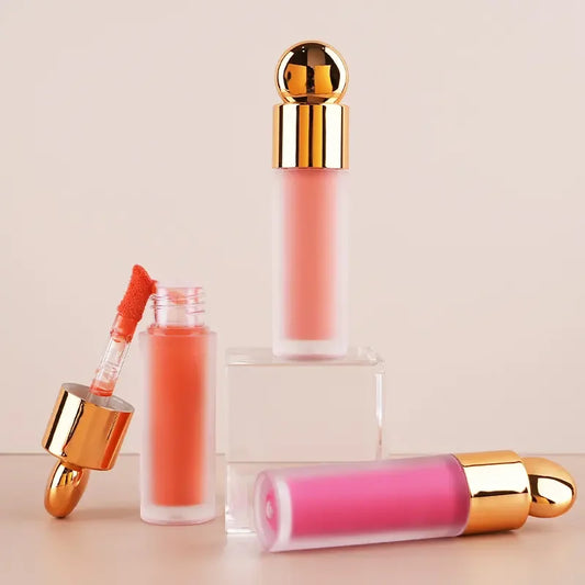 Gold Cap Bottle Lip Eye Cheek Tint Vegan Custom Logo Liquid Blush Private Label Velvet Soft Cream Blusher Makeup Liquid Blush