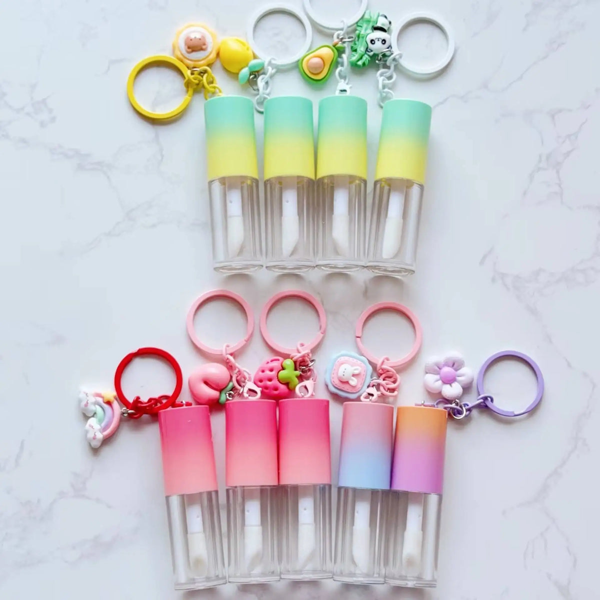 hot selling multi-color lid round tube cosmetics container plastic cute empty lip oil lipstick tube with keychain