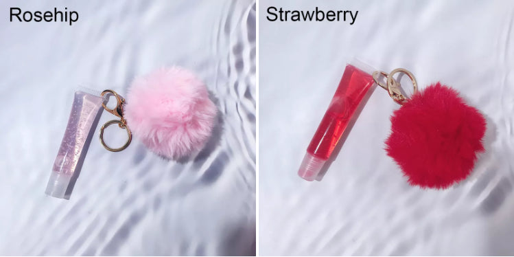 clear lipgloss keychain kit vegan squeeze tube luxury scented glossy pink lip gloss with pompom