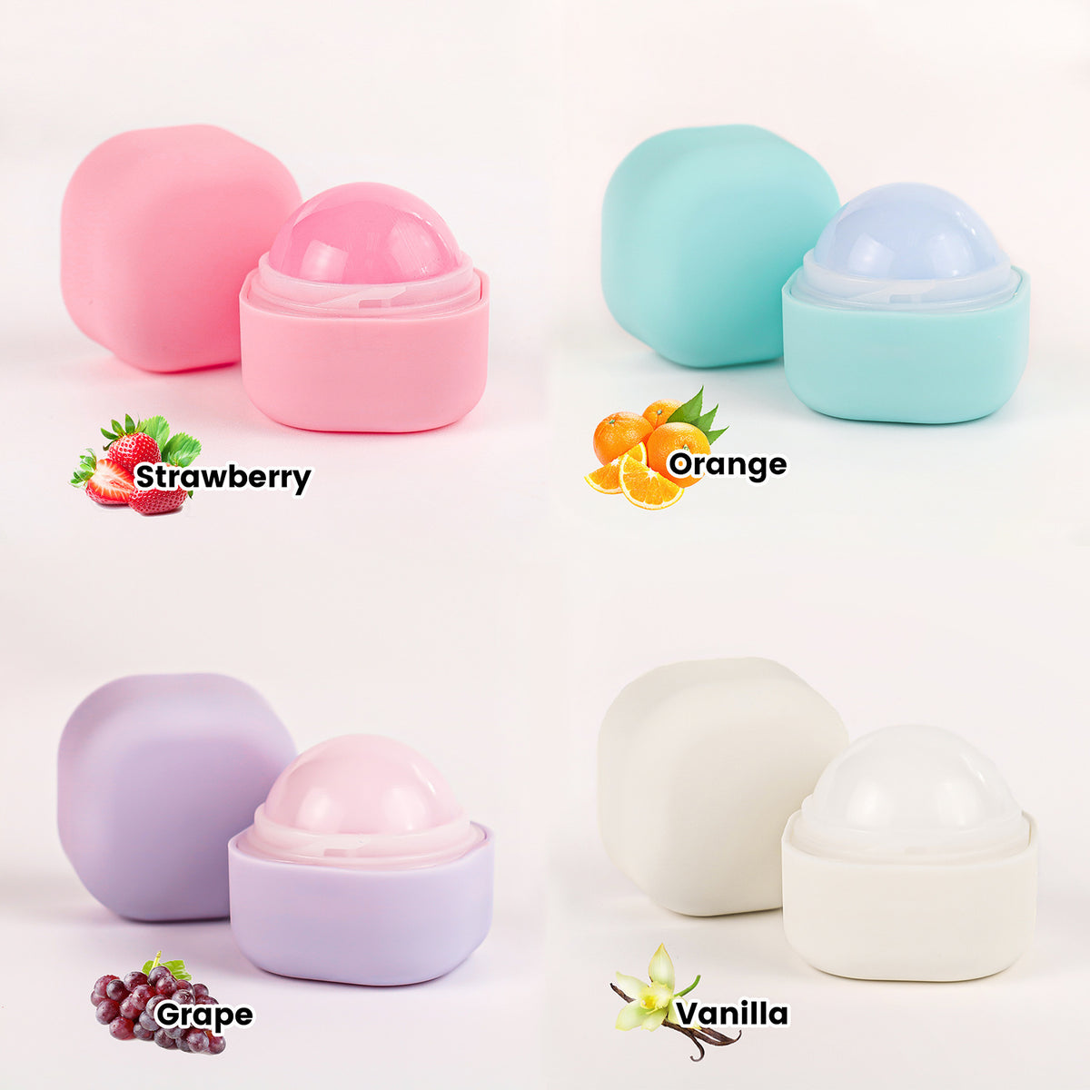 Fruit flavored vegan lip balm 4 colors