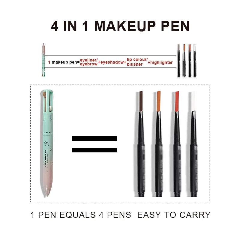 waterproof blue long lasting 4 in1 makeup pen eyeliner eyebrow lipliner highlighter 4 in 1 makeup pencil