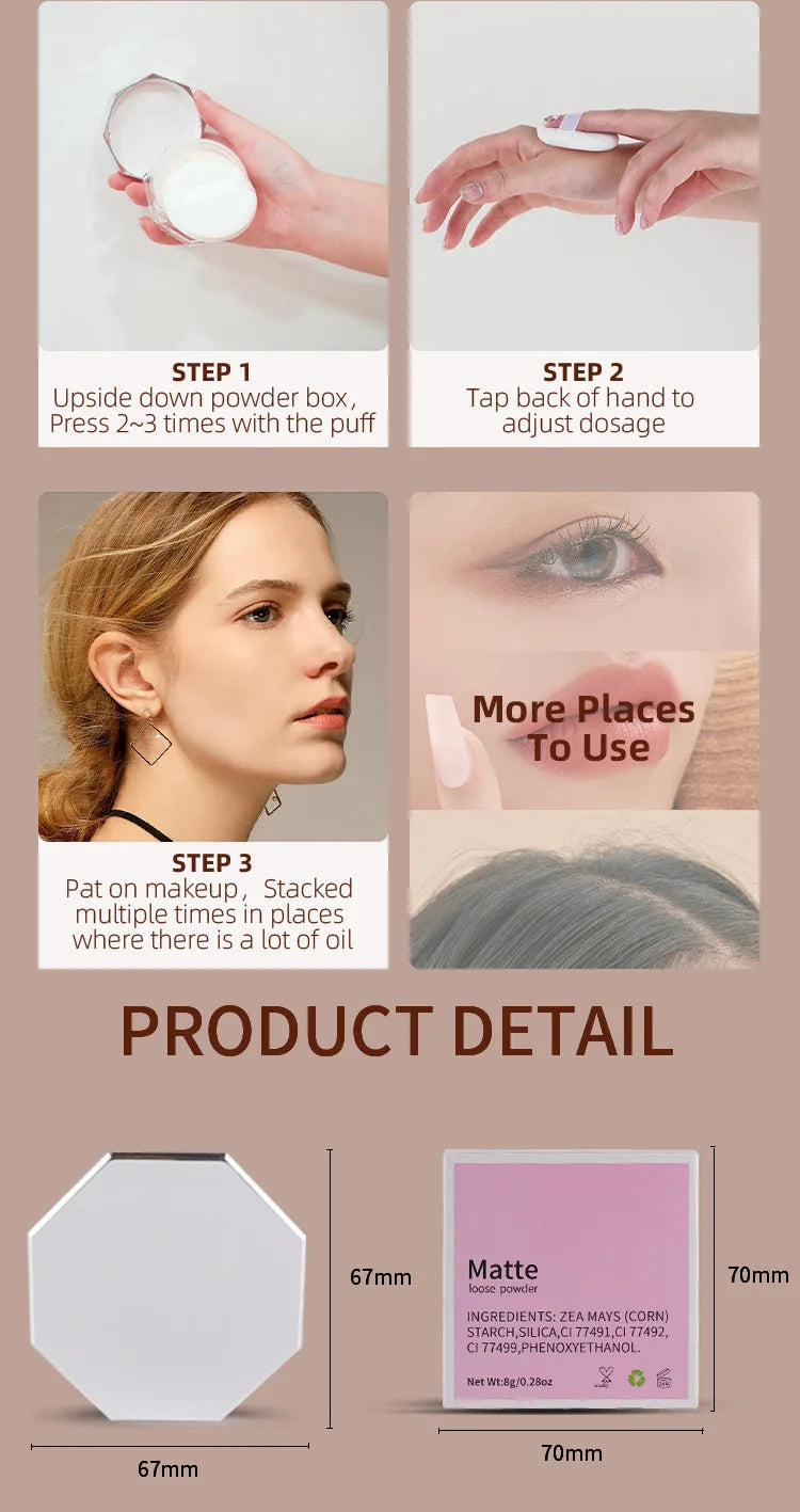 makeup loose powder 8 colors oil control waterproof face matte loose setting powder