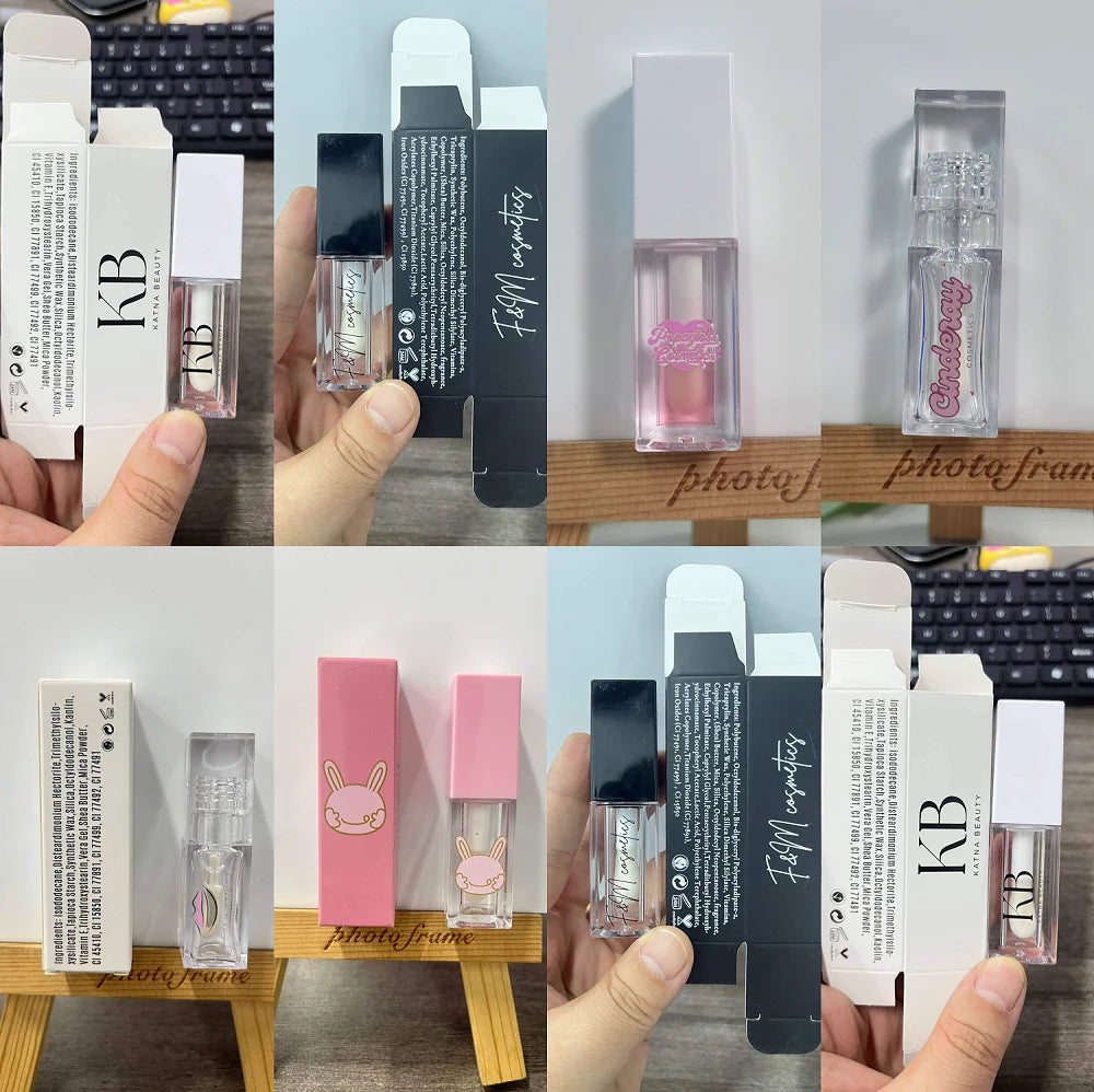 Empty 5 ml clear square lip gloss tube with brush applicator