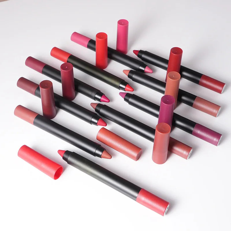 18 colors black matte finish lipliner pencil waterproof smooth non-stick cup long lasting lip liner
