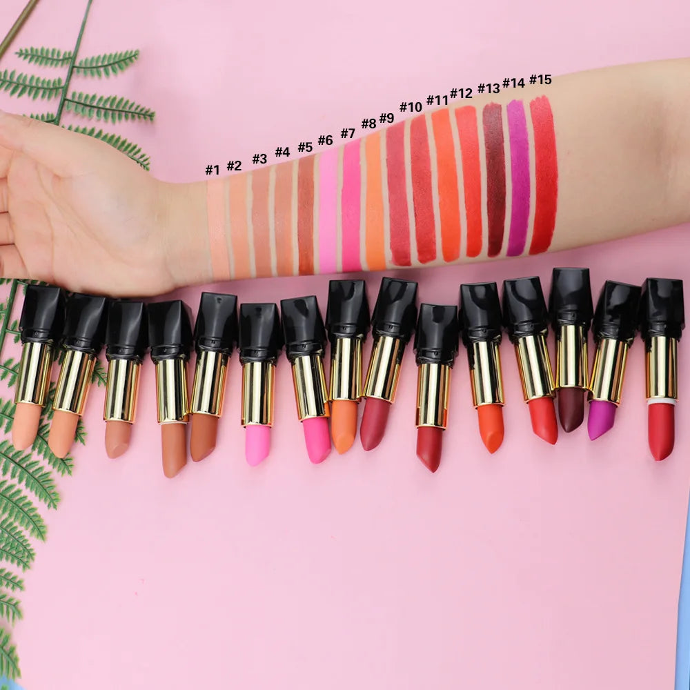 multi-functional 15-color lipstick stick long-lasting cream matte finish long-lasting lip makeup