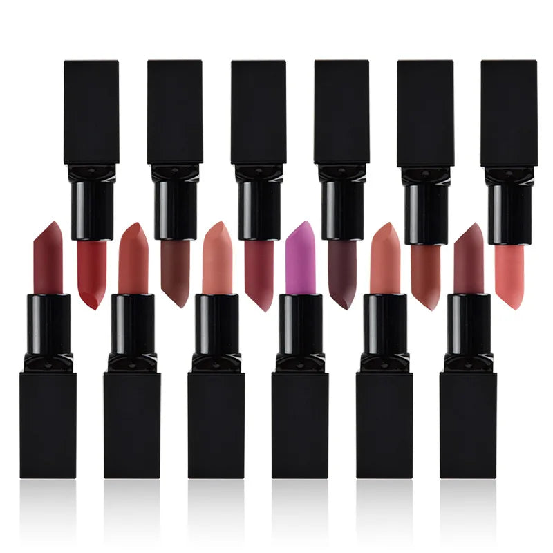 cosmetics black square tube vegan organic waterproof long lasting makeup creamy nude matte lipstick
