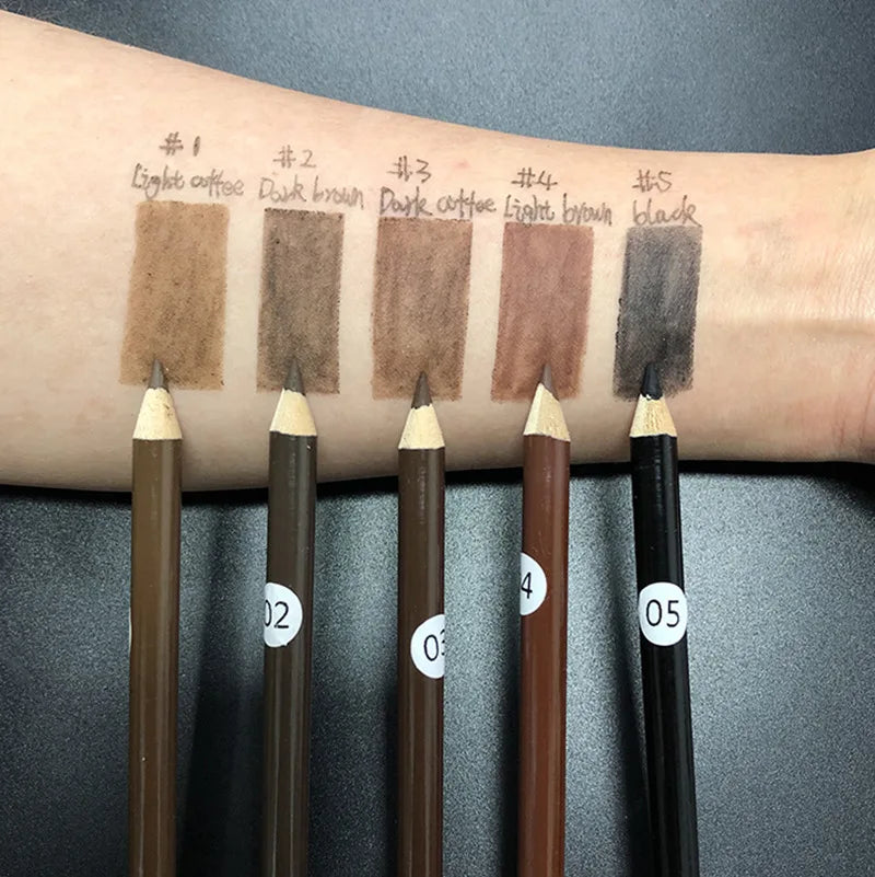 5 colors manufacturer vegan 2 in 1 waterproof wooden eyebrow pencil with sharpener