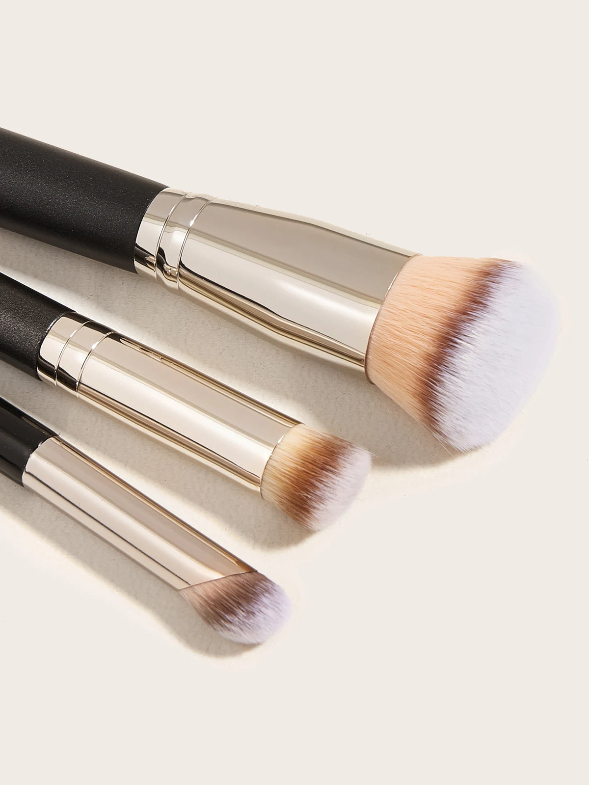 personalized 3pcs travel size flat vegan synthetic hair foundation brush angled contour makeup brush set