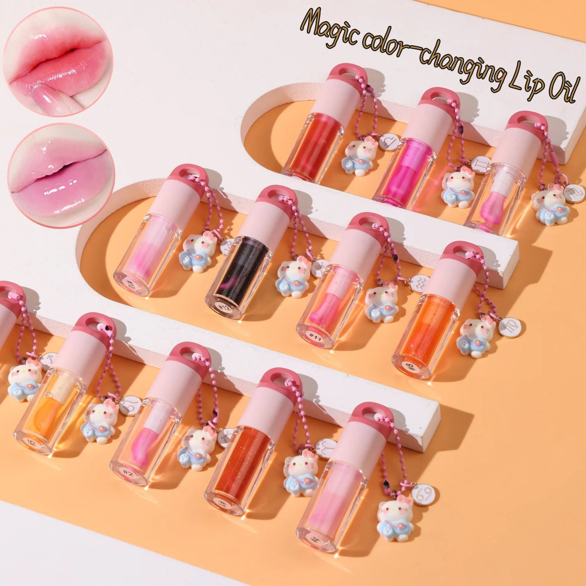Color-changing lip oil with keychain