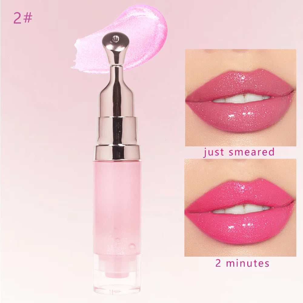 hydrating lip oil with metal ceramic applicator tube lips care makeup shimmer glossy color changing lip oil