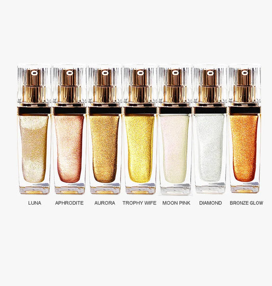 cosmetics highlighter square bottle makeup face body shimmer glitter highlighter spray