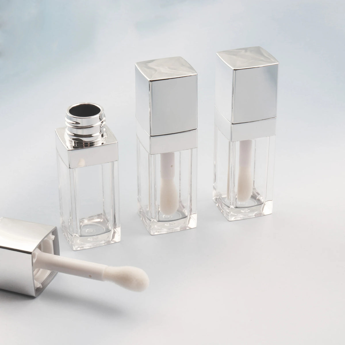 10ml silver lipgloss tube petg plastic big wand brush empty lipgloss tube cosmetics lip gloss container