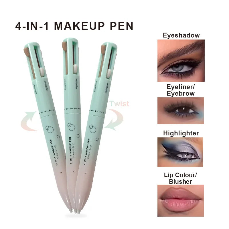 waterproof blue long lasting 4 in1 makeup pen eyeliner eyebrow lipliner highlighter 4 in 1 makeup pencil