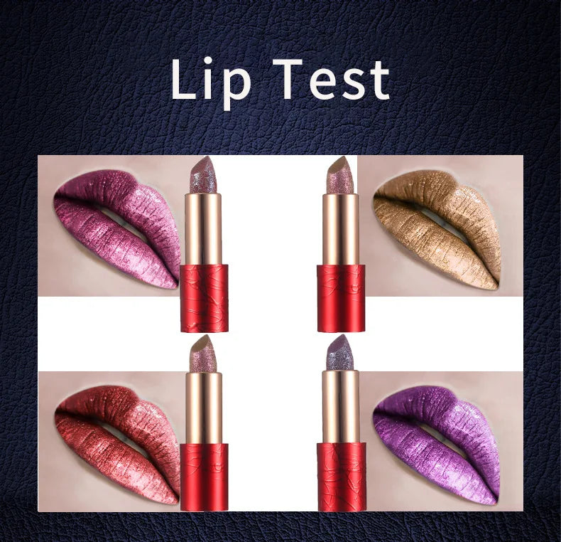 long-lasting pigmented pearl lipstick with diamond glitter waterproof metallic finish solid lip stick