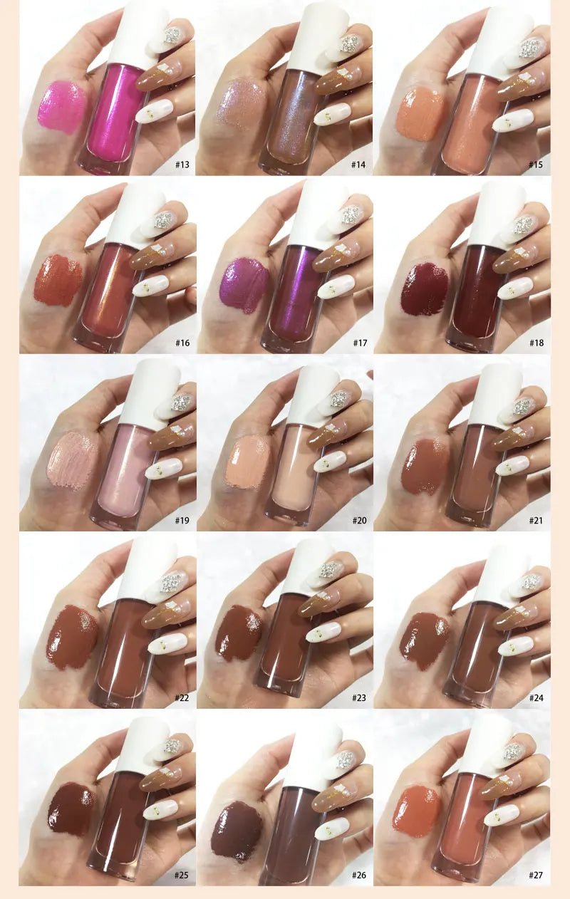 27 colors big brush round tube lip gloss nude shades smooth bright glossy moisturizing lip gloss