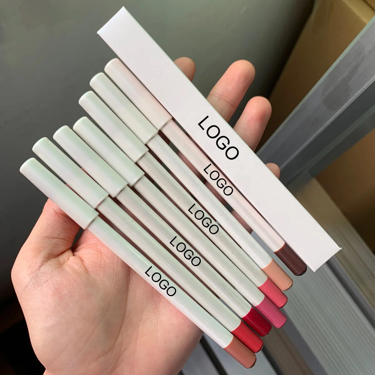 white packaging cosmetic vegan lip liner pencil nude color brown black lip liner pen lip makeup pencil