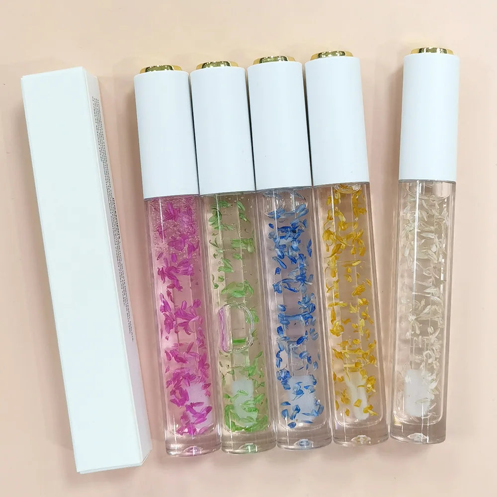 natural lip gloss with dry flower inside lip oil moisturizer clear lipgloss