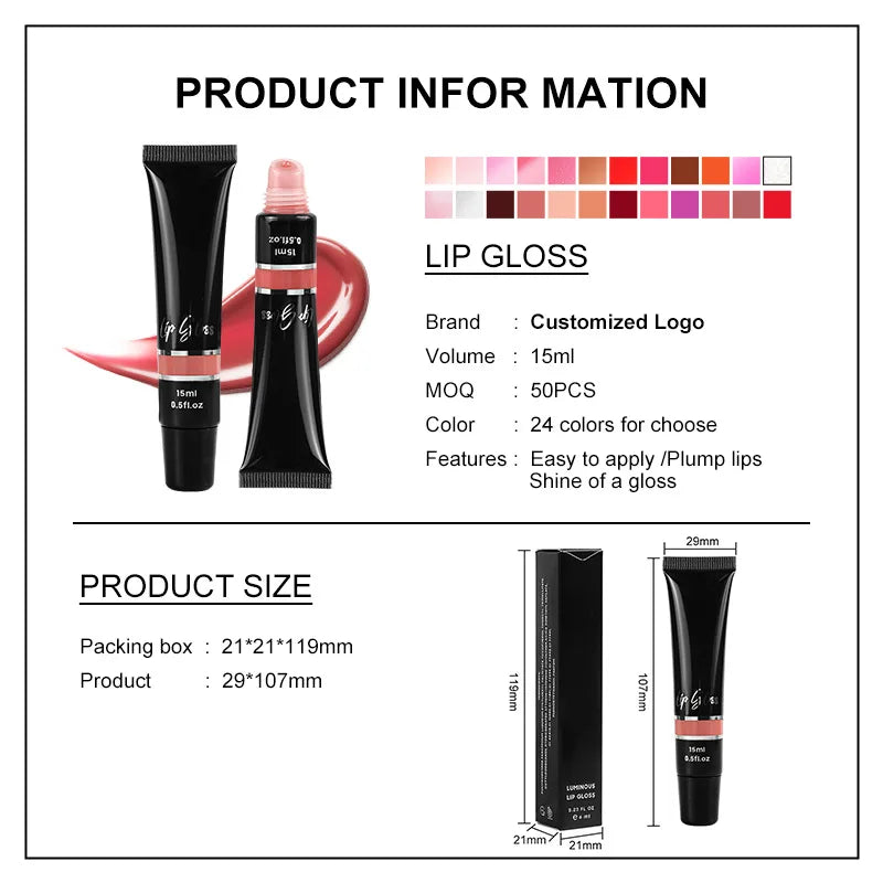 15ml black squeeze tube moisturizing nude glossy lipgloss makeup lip gloss