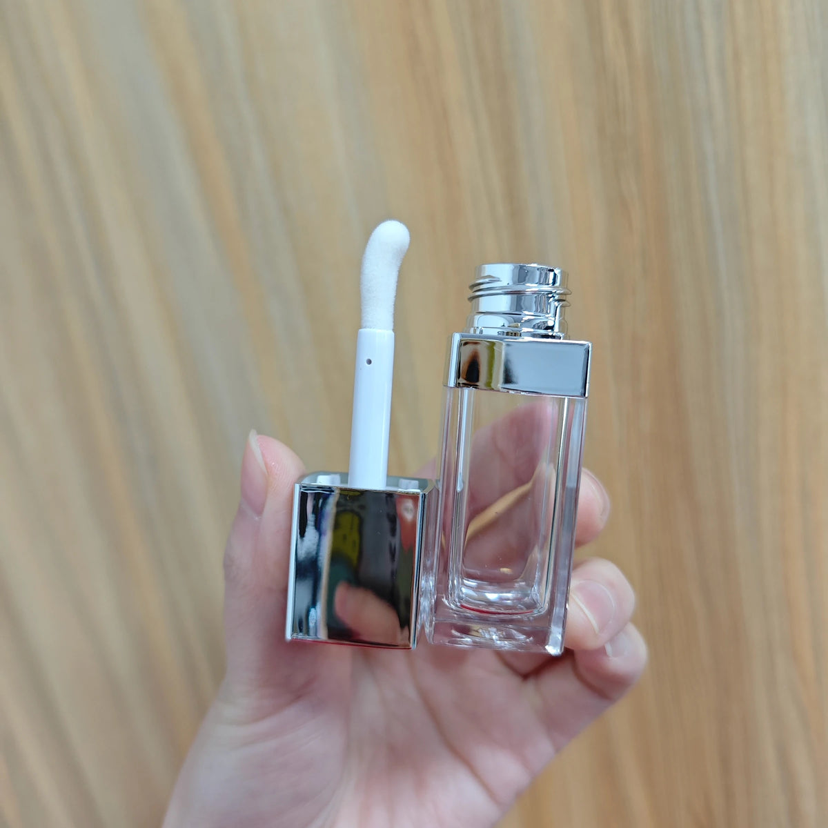 10ml silver lipgloss tube petg plastic big wand brush empty lipgloss tube cosmetics lip gloss container