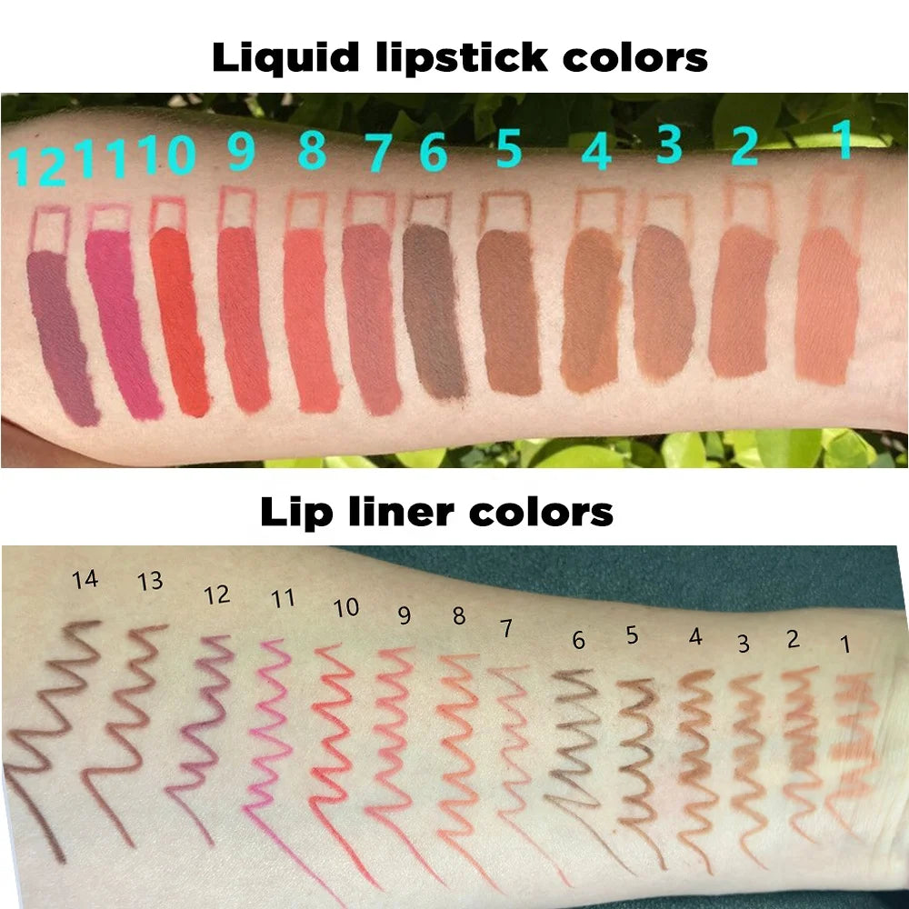 lipstick vegan waterproof matte lip gloss liquid lipstick lip kit lip liner set with pink black package
