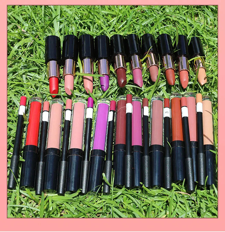 lip kit 10 colors high pigment long lasting lip gloss lipliner lip stick set