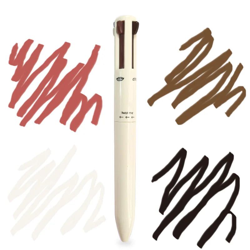 creamy white waterproof highlighter black eyeliner nude lipliner lip liner dark brown brow eyebrow pencil 4 in 1 makeup