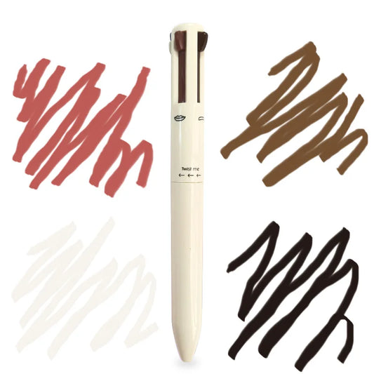 creamy white waterproof highlighter black eyeliner nude lipliner lip liner dark brown brow eyebrow pencil 4 in 1 makeup