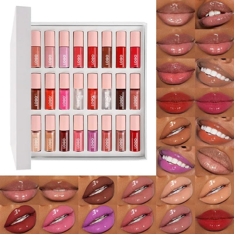 24 pcs small tube matte liquid lipstick set waterproof lipstick glossy lipgloss kit