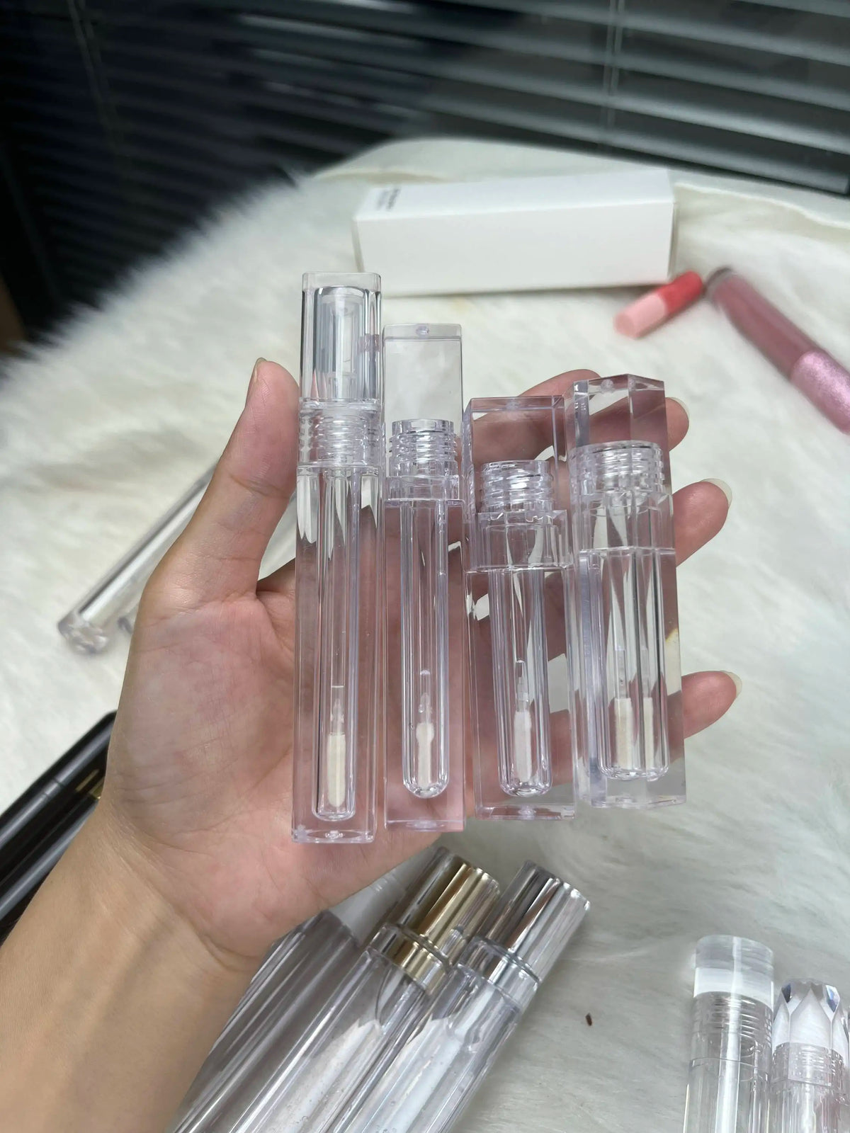flat doe foot applicator cylinder lip gloss container full clear transparent lipgloss tubes with brush