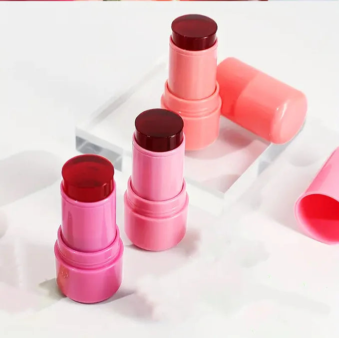 lip cheek stain multi-function 4 colors round tube long lasting waterproof jelly blush tint stick