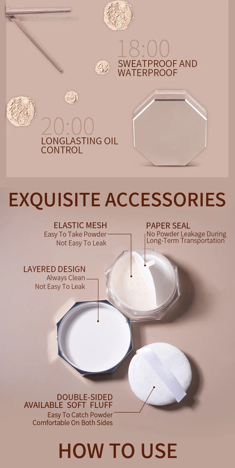 makeup loose powder 8 colors oil control waterproof face matte loose setting powder